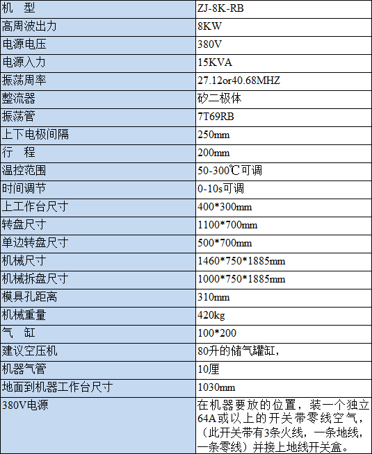 高周波熔接机技术参数