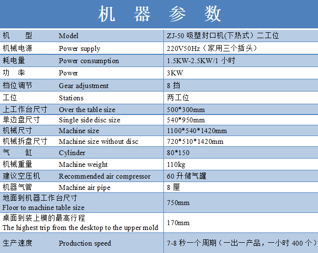 五金配件吸塑包装热合机 参数